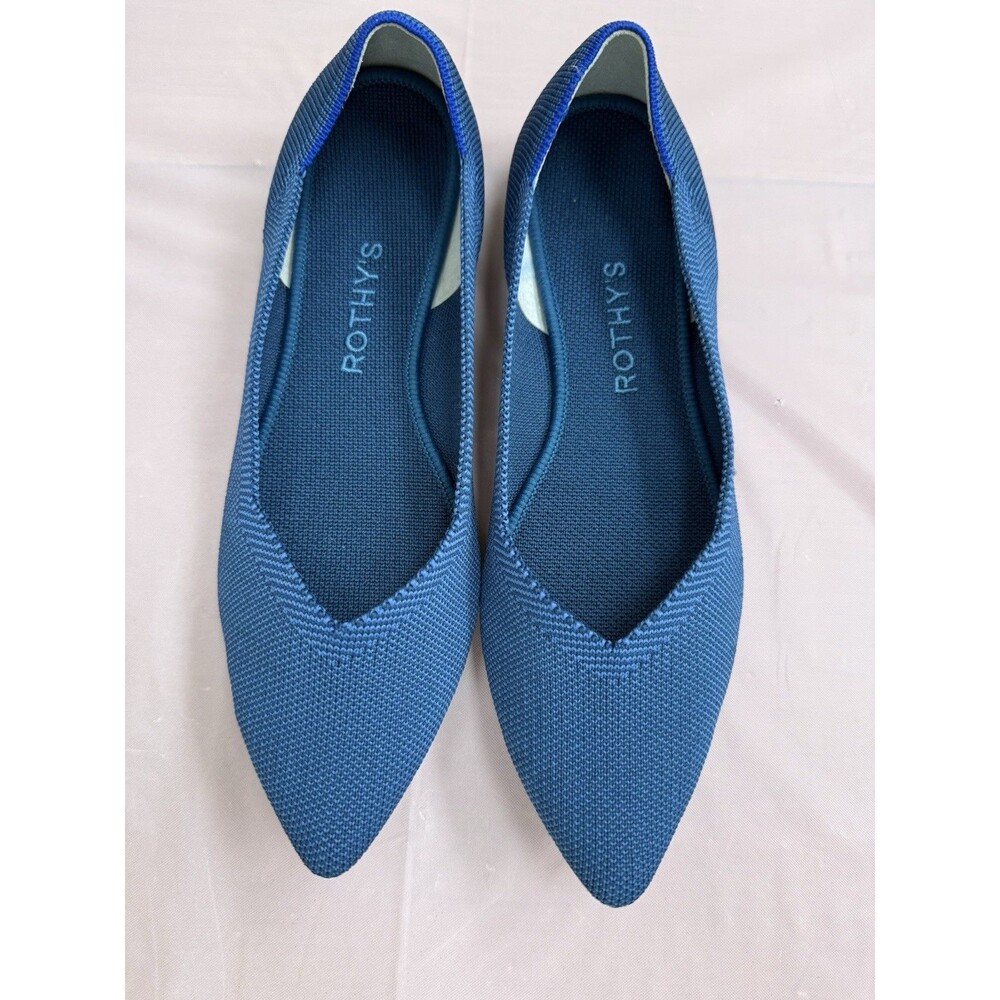 Rothy’s The Point Slip On Shoes Deep Ocean Blue Tortoise Shell Outsole Sz 8